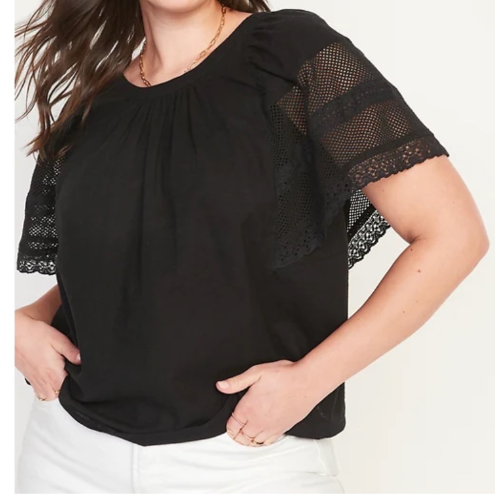 Old Navy Black Crochet Flutter Sleeve Womens Blouse/ Size XL / NWT